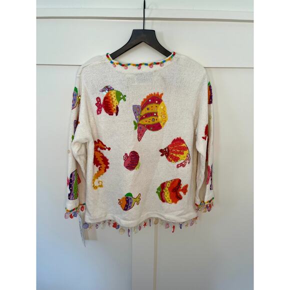 Design Options by Philip & Jane Gordon Fish Cardigan Size Large - Picture 2 of 3